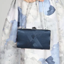Perfect Bridal Prom Bags | Wedding Guest Bags*Bay Criss Cross Satin Clutch Bag Navy