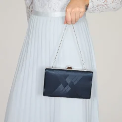 Perfect Bridal Prom Bags | Wedding Guest Bags*Bay Criss Cross Satin Clutch Bag Navy