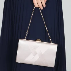 Perfect Bridal Prom Bags | Wedding Guest Bags*Bay Criss Cross Satin Clutch Bag Taupe