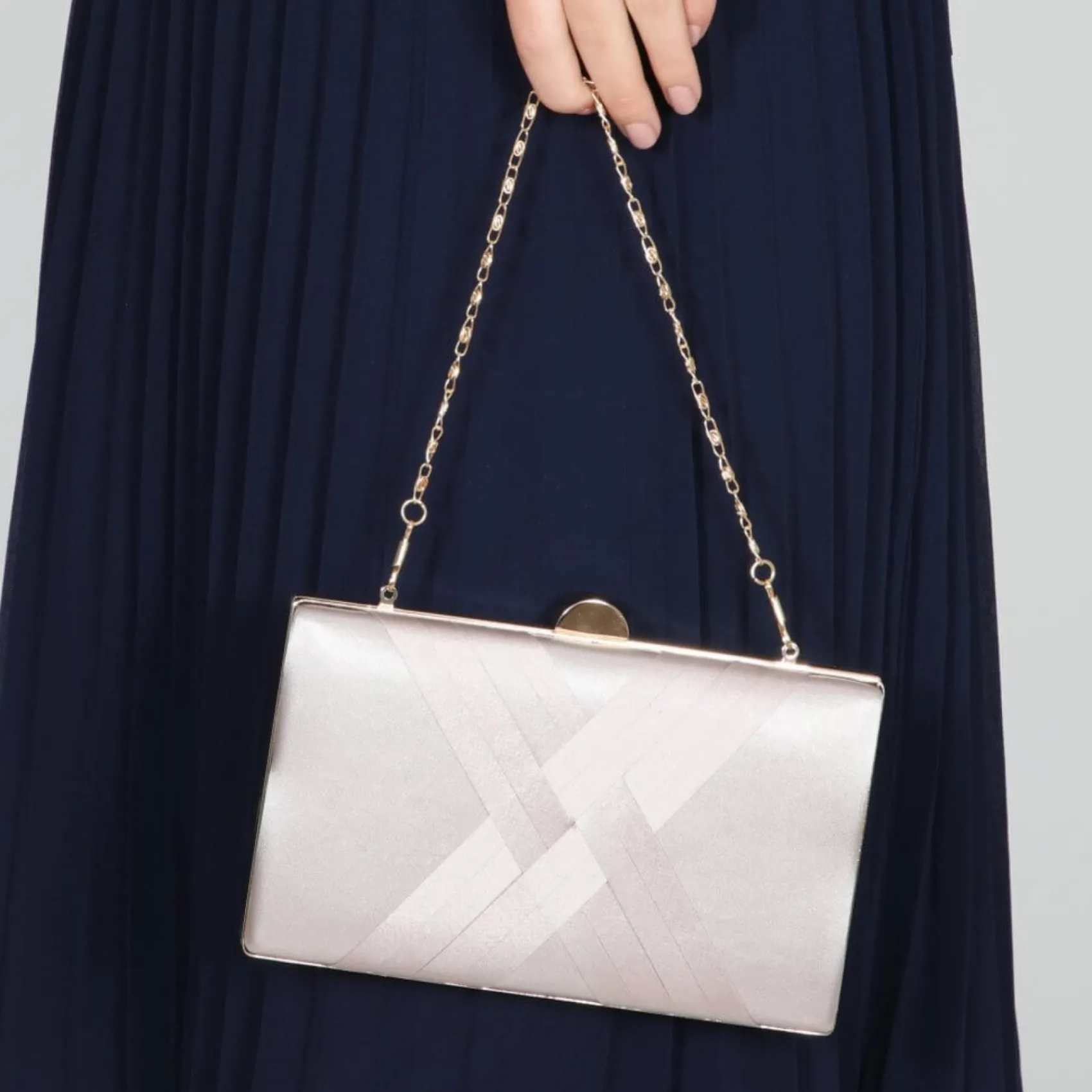 Perfect Bridal Prom Bags | Wedding Guest Bags*Bay Criss Cross Satin Clutch Bag Taupe
