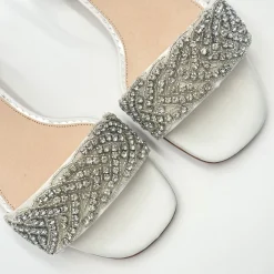 Perfect Bridal Sparkly Prom Shoes | White Prom Shoes*Blair Satin Crystal Flat Sandals (Wide Fit) Ivory