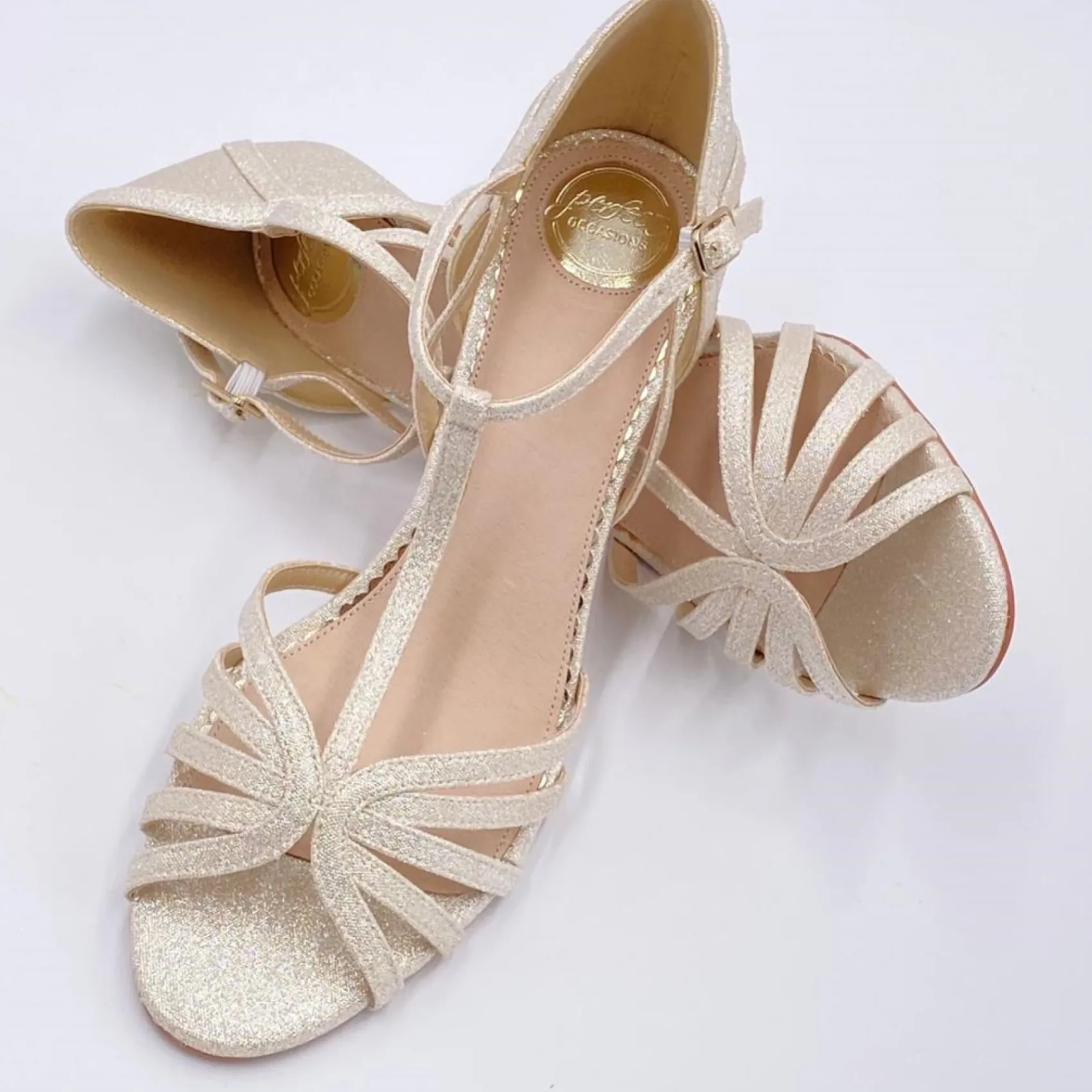 Perfect Bridal Party Shoes | Wedding Guest Shoes*Bryony Glitter Strappy T-Bar Sandals Gold