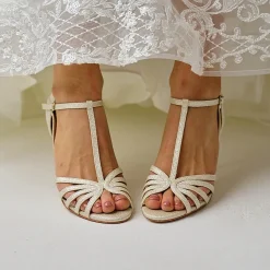 Perfect Bridal Party Shoes | Wedding Guest Shoes*Bryony Glitter Strappy T-Bar Sandals Gold