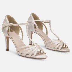 Perfect Bridal Party Shoes | Wedding Guest Shoes*Bryony Glitter Strappy T-Bar Sandals Gold