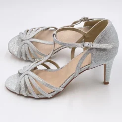 Perfect Bridal Party Shoes | Wedding Guest Shoes*Bryony Glitter Strappy T-Bar Sandals Silver