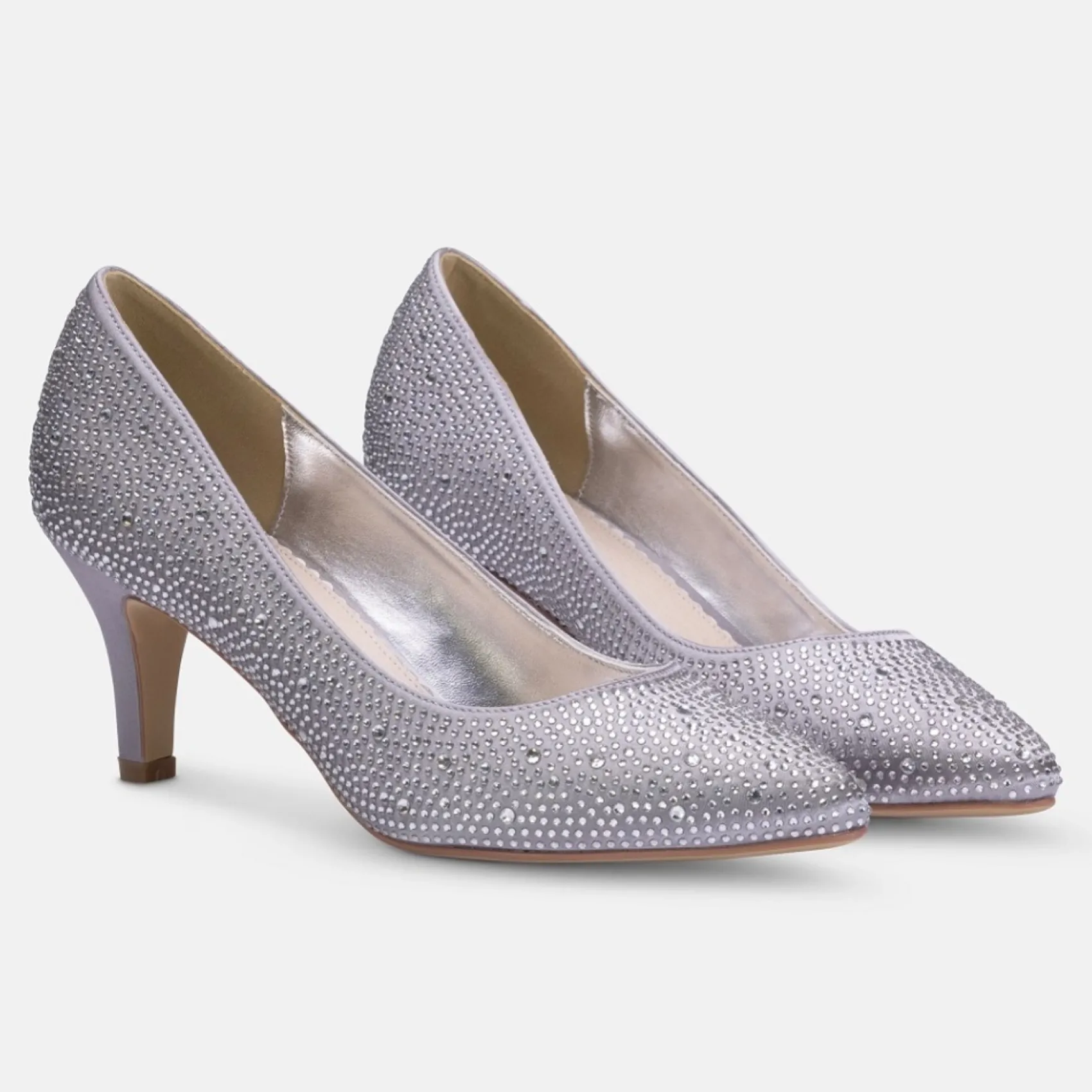 Perfect Bridal Sparkly Prom Shoes | Silver Prom Shoes*Calypso Crystal Embellished Mid Heel Court Shoes Silver