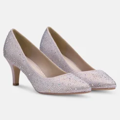 Perfect Bridal Sparkly Prom Shoes | Prom Shoes*Calypso Crystal Embellished Mid Heel Court Shoes Taupe