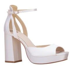 Perfect Bridal Wedding Shoes | High Heel*Camden Dyeable Satin Block Heel Platform Sandals Ivory