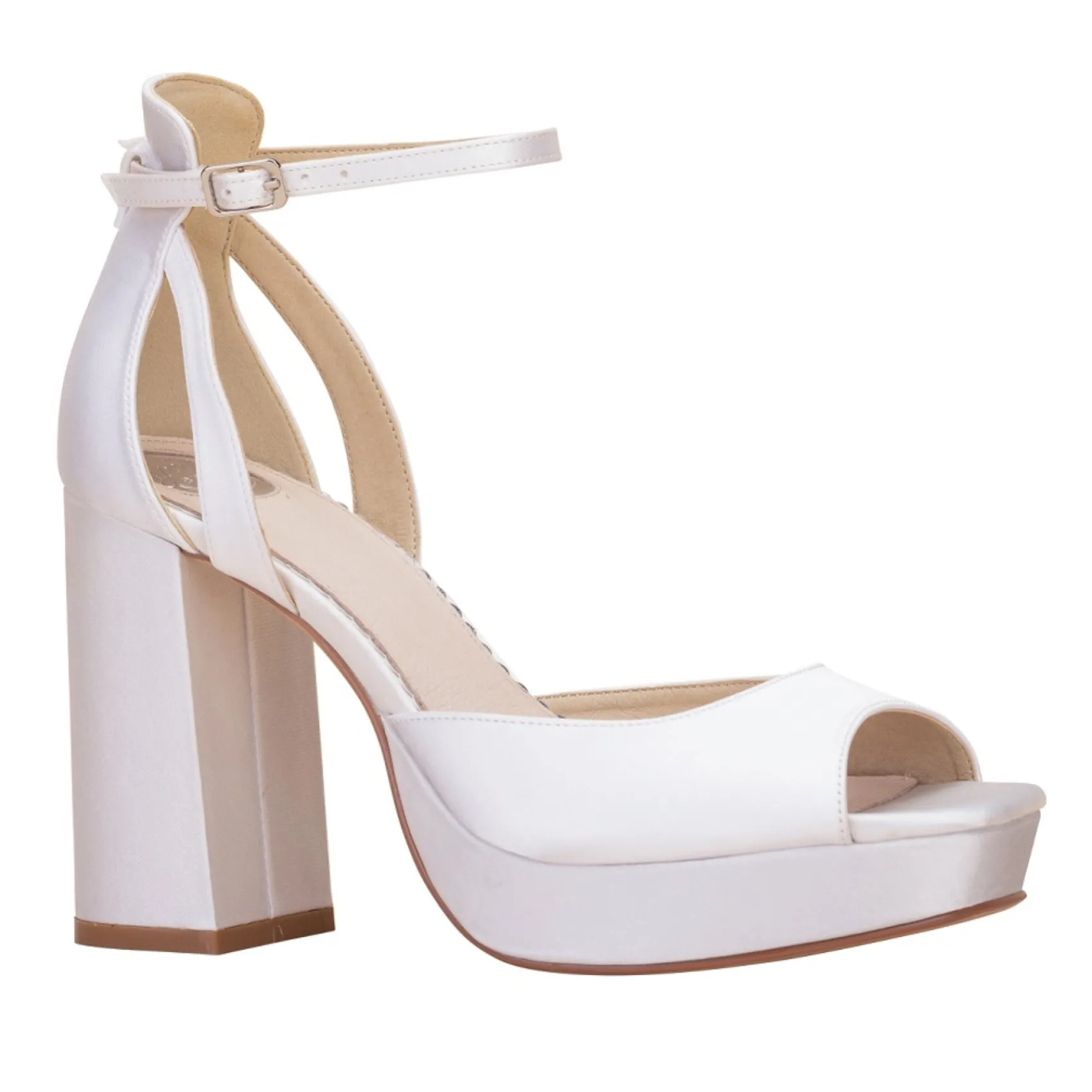 Perfect Bridal Wedding Shoes | High Heel*Camden Dyeable Satin Block Heel Platform Sandals Ivory