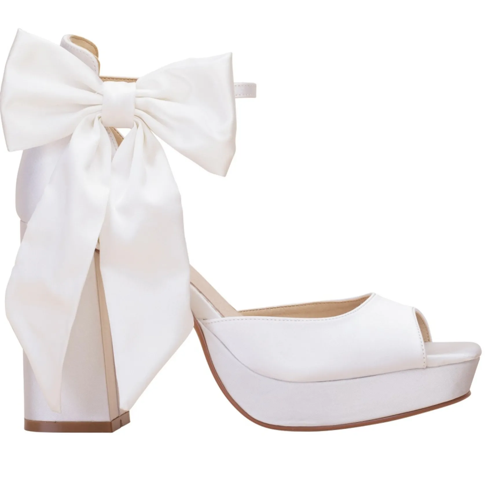 Perfect Bridal Wedding Shoes | High Heel*Camden Dyeable Satin Block Heel Platform Sandals Ivory