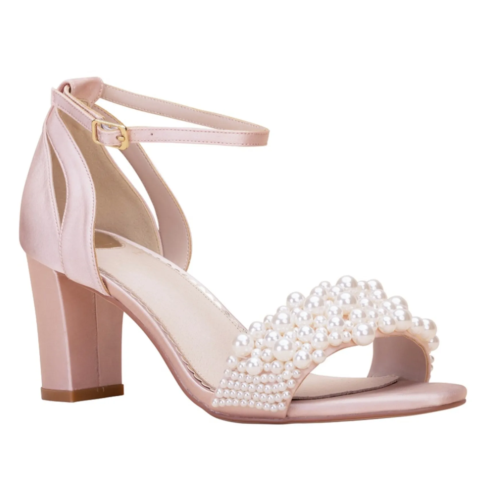 Perfect Bridal Prom Sandals | Pink Prom Shoes*Carrie Blush Satin Pearl Block Heel Sandals Blush Pink