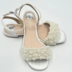 Perfect Bridal Bridesmaid Shoes | Wedding Shoes*Claire Satin Pearl Flat Sandals (Wide Fit) Ivory