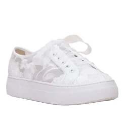 Perfect Bridal Wedding Shoes | Lace Wedding Shoes*Codie Floral Lace Platform Trainers Ivory