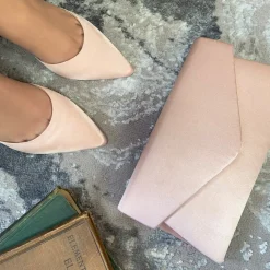 Perfect Bridal Pink Prom Shoes | Prom Shoes*Daniella Blush Satin Mid Heel Ankle Strap Court Shoes Blush Pink