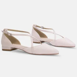 Perfect Bridal Mother Of The Bride Shoes | Bridesmaid Shoes*Davina Suede Cross Strap Pointed Ballet Flats Blush