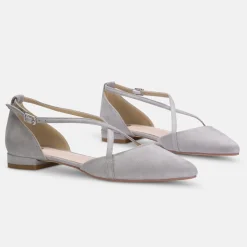 Perfect Bridal Wedding Guest Shoes | Mother Of The Bride Shoes*Davina Suede Cross Strap Pointed Ballet Flats Stone