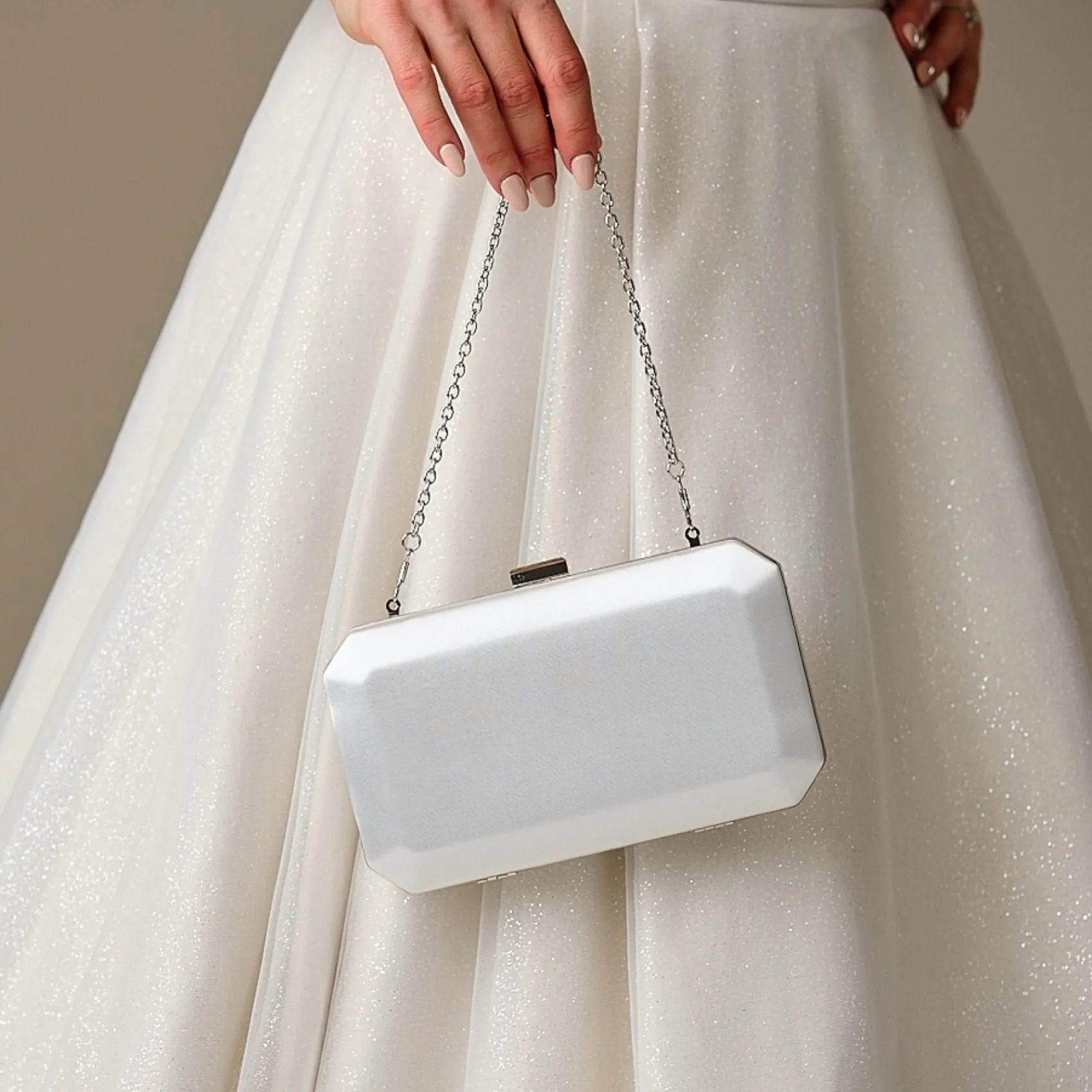 Perfect Bridal Wedding Handbags*Ebony Satin Box Clutch Bag Ivory