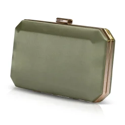 Perfect Bridal Prom Bags | Wedding Guest Bags*Ebony Satin Box Clutch Bag Olive Green