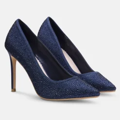 Perfect Bridal Sparkly Prom Shoes | Blue Prom Shoes*Electra Crystal Embellished High Heel Court Shoes Navy
