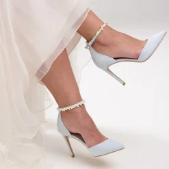Perfect Bridal Wedding Guest Shoes | Wedding Shoes*Ella Suede Keshi Pearl Ankle Strap Court Shoes Blue