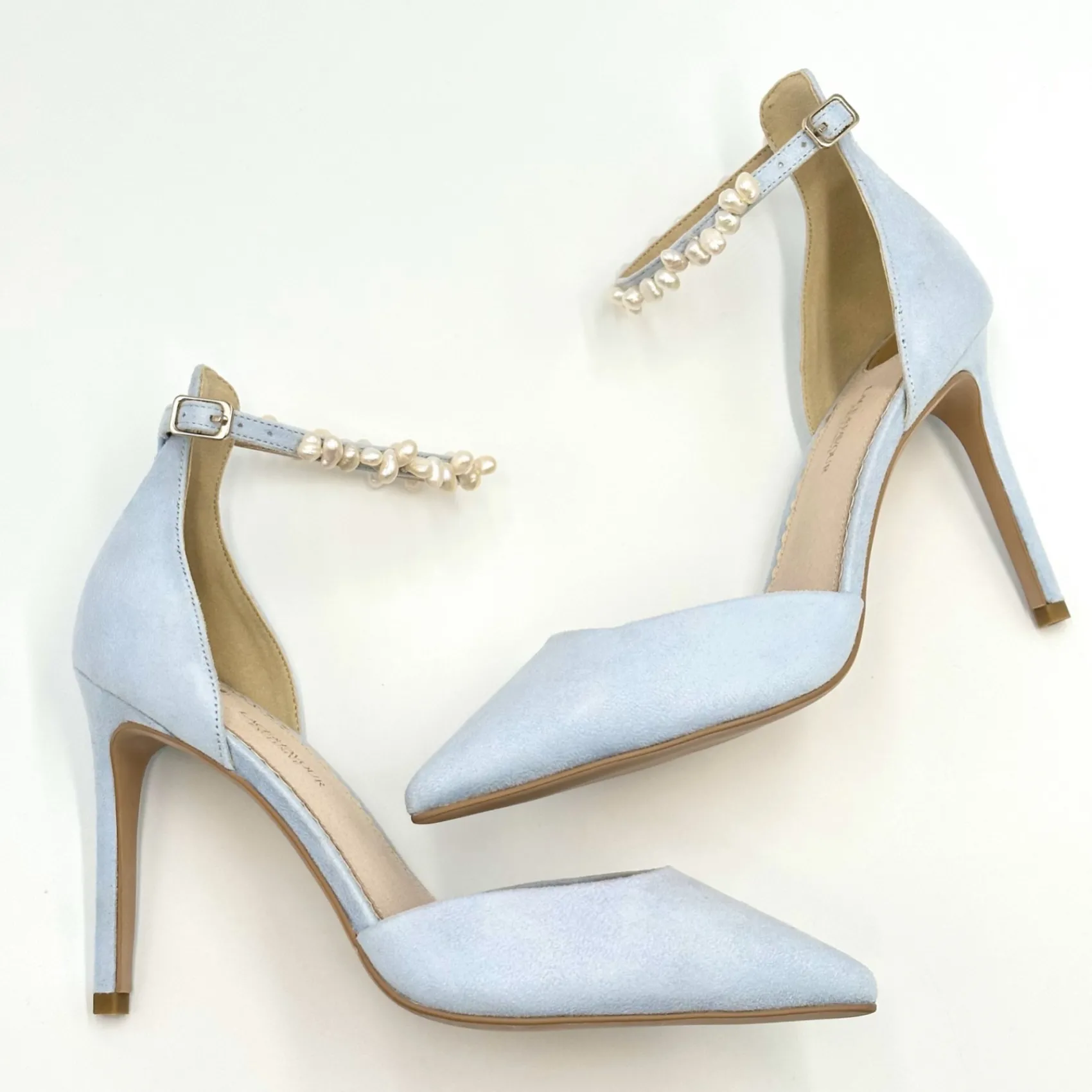 Perfect Bridal Wedding Guest Shoes | Wedding Shoes*Ella Suede Keshi Pearl Ankle Strap Court Shoes Blue