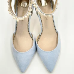 Perfect Bridal Wedding Guest Shoes | Wedding Shoes*Ella Suede Keshi Pearl Ankle Strap Court Shoes Blue