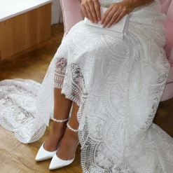 Perfect Bridal Wedding Shoes | Shoes For Dyeing*Ella Satin Keshi Pearl Ankle Strap Court Shoes Ivory