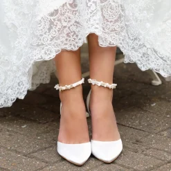Perfect Bridal Wedding Shoes | Shoes For Dyeing*Ella Satin Keshi Pearl Ankle Strap Court Shoes Ivory