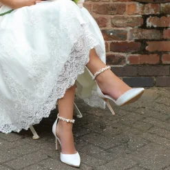 Perfect Bridal Wedding Shoes | Shoes For Dyeing*Ella Satin Keshi Pearl Ankle Strap Court Shoes Ivory
