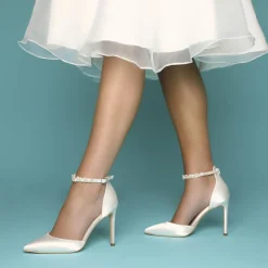 Perfect Bridal Wedding Shoes | Shoes For Dyeing*Ella Satin Keshi Pearl Ankle Strap Court Shoes Ivory