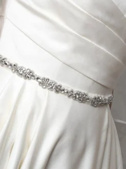 Perfect Bridal Wedding Dress Belts*Elodie Slim Crystal Embellished Floral Dress Belt Ivory/ Silver