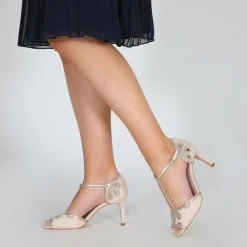 Perfect Bridal Prom Sandals | Pink Prom Shoes*Esme Suede and Gold Shimmer T-Bar Shoes Blush