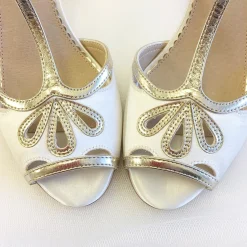 Perfect Bridal Wedding Guest Shoes | Wedding Shoes*Esme Dyeable Ivory Satin and Gold Shimmer T-Bar Shoes Ivory/ Gold
