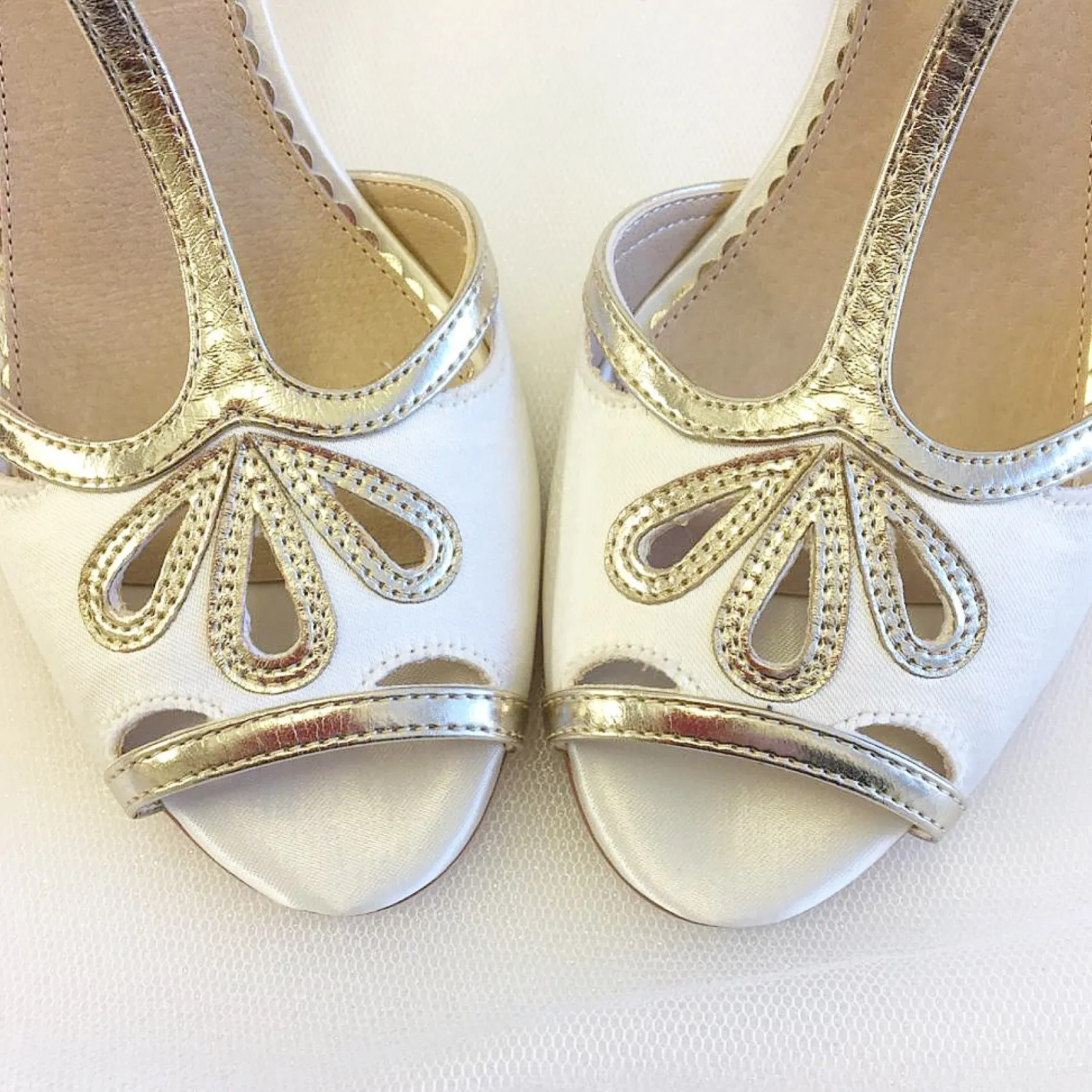 Perfect Bridal Wedding Guest Shoes | Wedding Shoes*Esme Dyeable Ivory Satin and Gold Shimmer T-Bar Shoes Ivory/ Gold