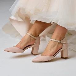 Perfect Bridal Pink Prom Shoes | Prom Shoes*Freya Suede Two Part Block Heel Court Shoes Blush