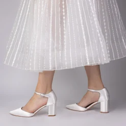 Perfect Bridal Wedding Shoes | Mid Heel*Freya Satin Two Part Block Heel Court Shoes Ivory