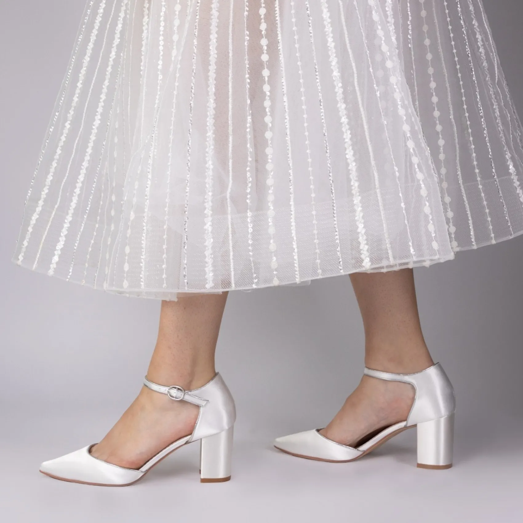 Perfect Bridal Wedding Shoes | Mid Heel*Freya Satin Two Part Block Heel Court Shoes Ivory