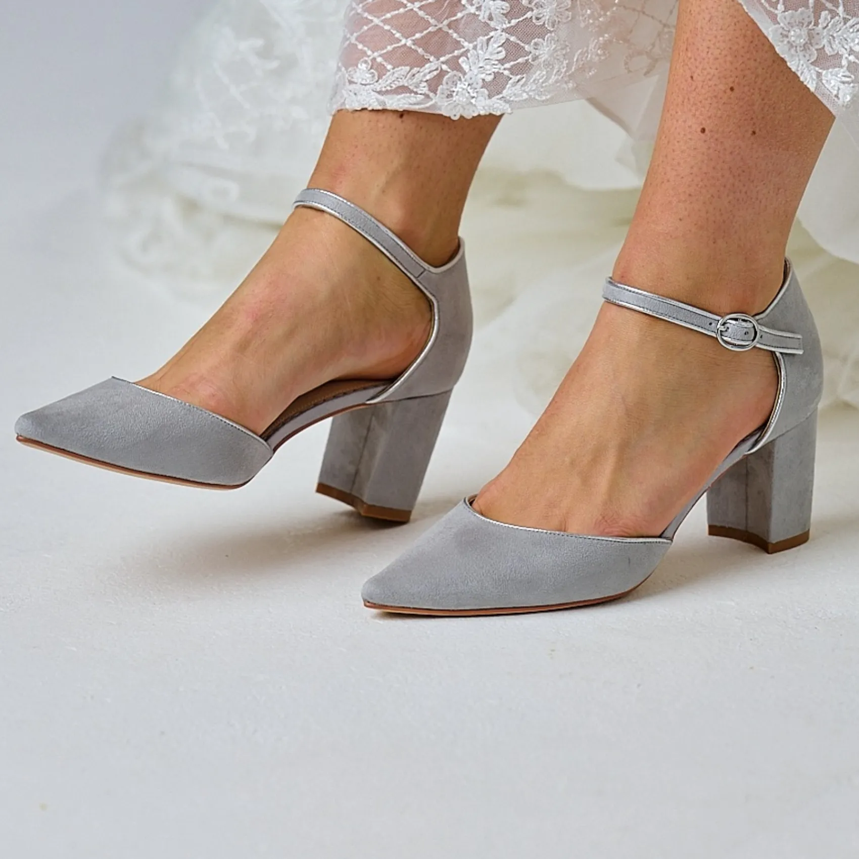 Perfect Bridal Wedding Guest Shoes | Mother Of The Bride Shoes*Freya Suede Two Part Block Heel Court Shoes Stone