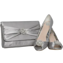 Perfect Bridal Wedding Guest Shoes | Mother Of The Bride Shoes*Gina Satin Peep Toe Shoes with Crystal Trim Silver