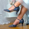 Perfect Bridal Mother Of The Bride Shoes | Bridesmaid Shoes*Gwen Lace and Satin Ankle Strap Court Shoes Navy