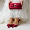 Perfect Bridal Occasion Handbags*Harlow Satin Pearl Brooch Clutch Bag Berry
