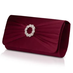 Perfect Bridal Occasion Handbags*Harlow Satin Pearl Brooch Clutch Bag Berry