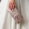 Perfect Bridal Occasion Handbags*Harlow Satin Pearl Brooch Clutch Bag Taupe