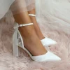 Perfect Bridal Wedding Shoes | Mid Heel*Indi Dyeable Satin Block Heel Ankle Strap Court Shoes (Wide Fit) Ivory