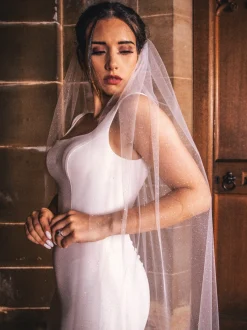 Perfect Bridal Single Tier Veils | Chapel Length & Cathedral Veils*Single Tier Sparkly Glitter Tulle Chapel Veil Ivory