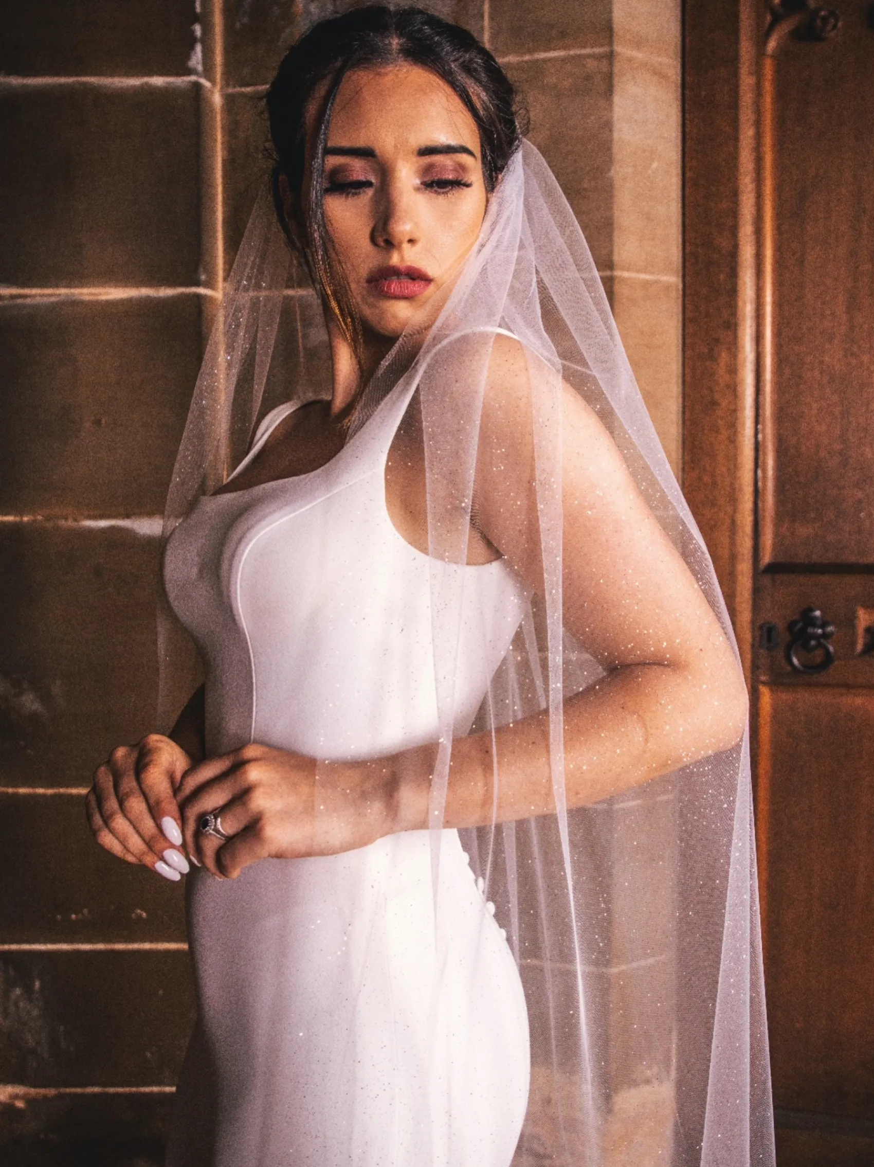 Perfect Bridal Single Tier Veils | Chapel Length & Cathedral Veils*Single Tier Sparkly Glitter Tulle Cathedral Veil Ivory