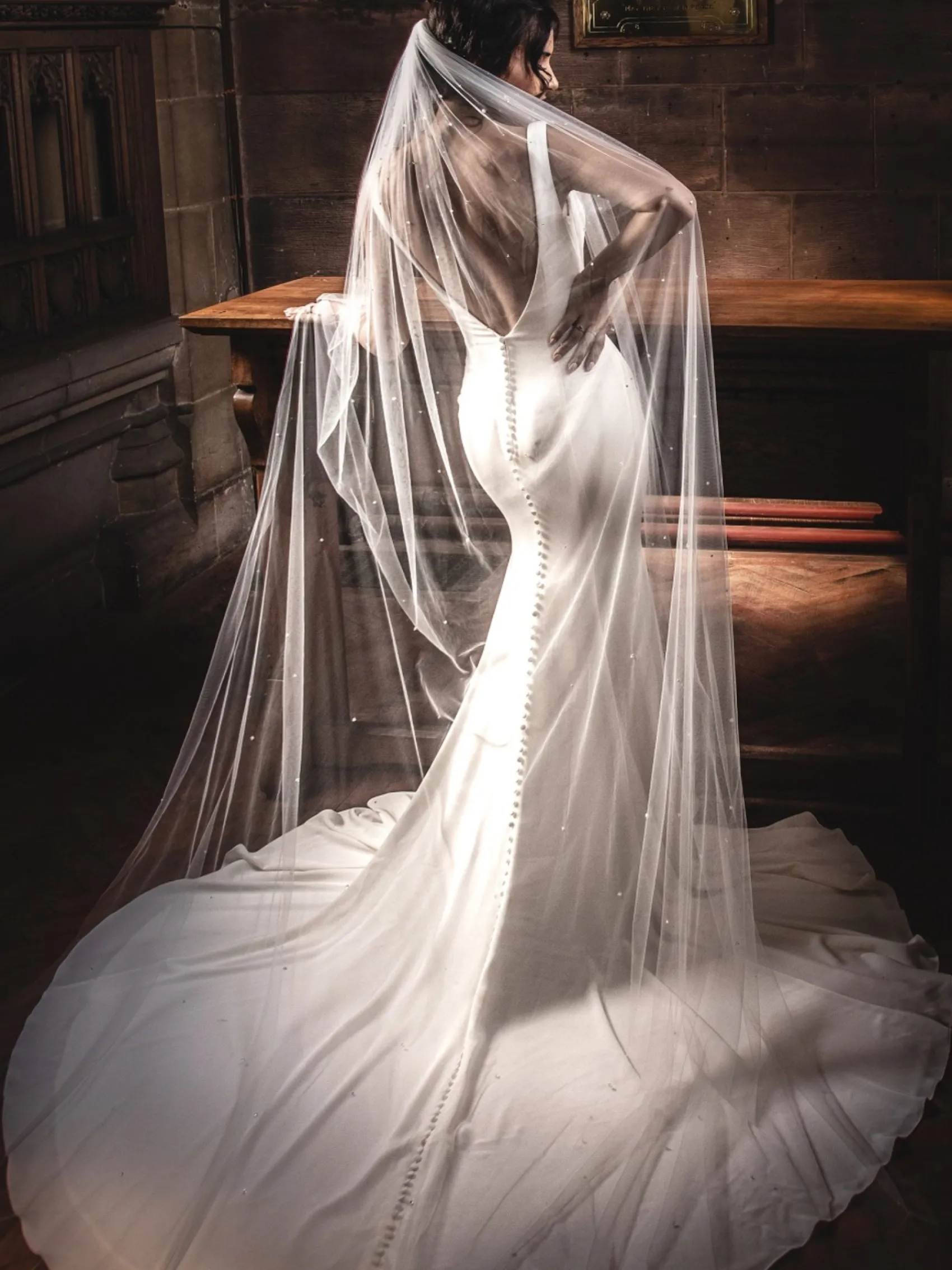 Perfect Bridal Chapel Length & Cathedral Veils | Single Tier Veils*Single Tier Cut Edge Crystal Cathedral Veil Ivory