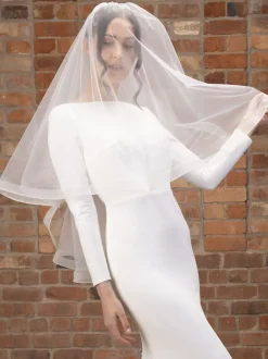 Perfect Bridal Fingertip Veils | Elbow Length Veils*Two Tier Crinoline Edge Short Veil Ivory