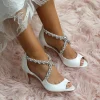 Perfect Bridal Wedding Shoes | High Heel*Katelyn Dyeable Satin Crystal Wedding Sandals Ivory