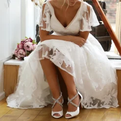 Perfect Bridal Wedding Shoes | High Heel*Katelyn Dyeable Satin Crystal Wedding Sandals Ivory